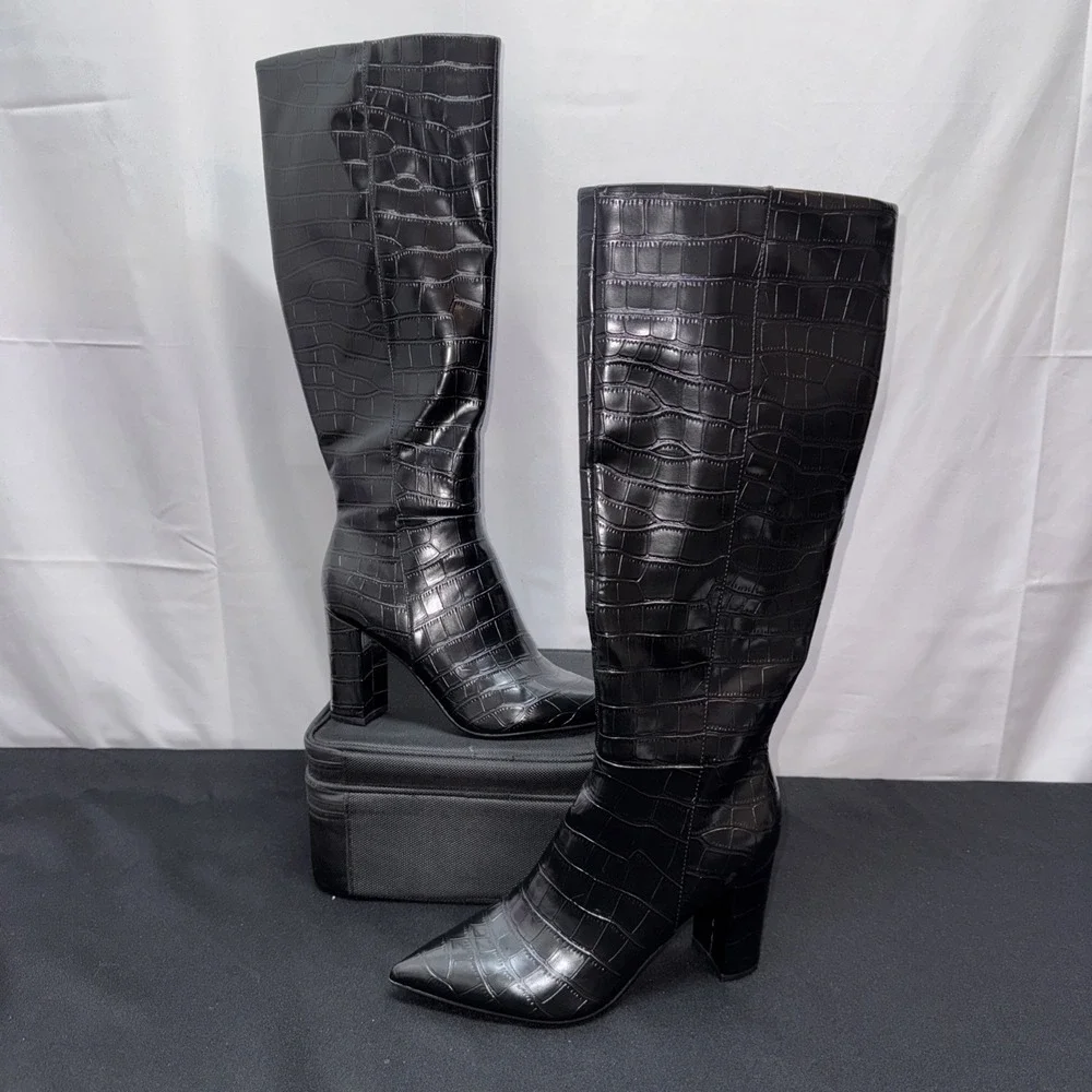 Marc Fisher Boots  Black Tall LTD‎ Giancarlo 2 Crocodile Women's sz 8.5